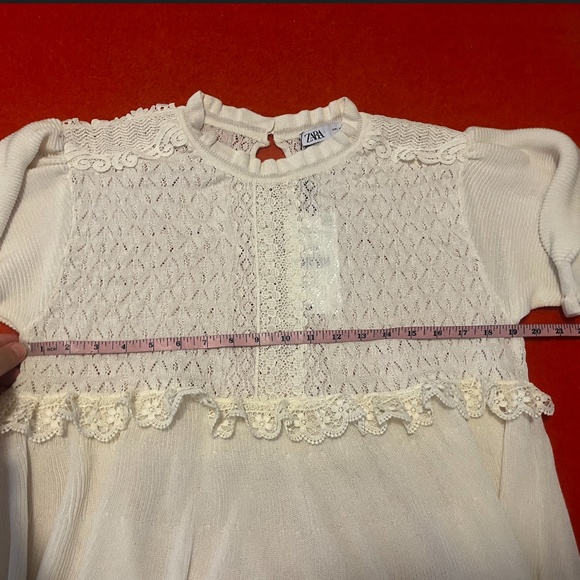 Zara ecru cream pointelle and lace knit top NWT - Picture 10 of 12